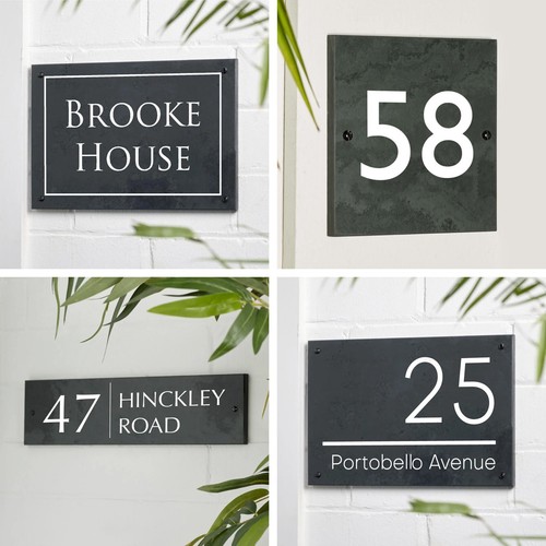 Engraved slate house sign - engraved,